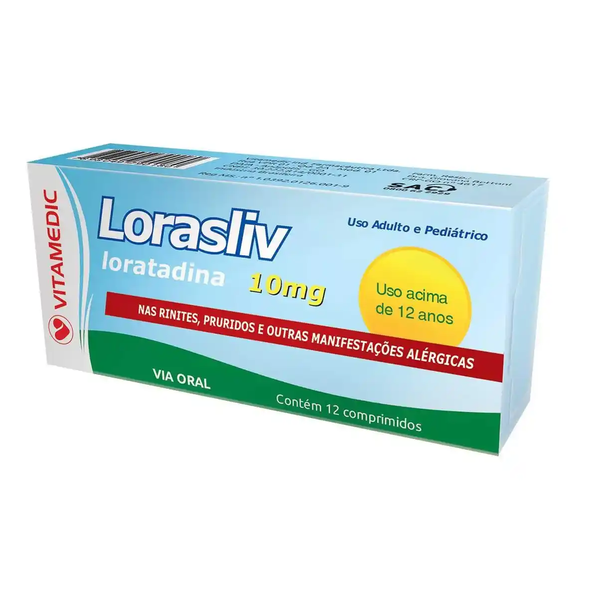 Lorasliv Loratadina 10mg com 12 Comprimidos